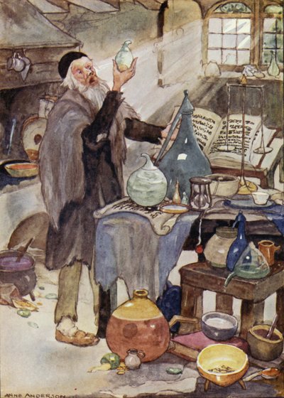 Alchemist, scène uit het sprookje van Hans Christian Andersen Het verhaal van de wind door Anne (after) Anderson
