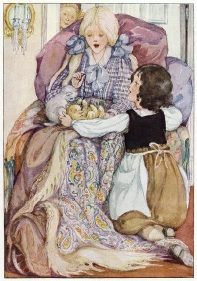 Klara hield de kleine kittens op haar schoot (kleur litho) door Anne (after) Anderson