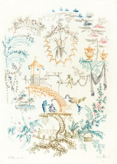 Chinese arabesk met een aap, vroege 1760s door Anne Allen