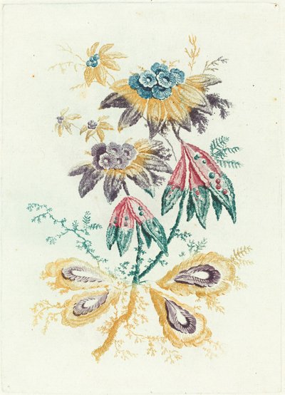 Fantastische Bloemen met Erwtenpeulen door Anne Allen after Jean Baptiste Pillement