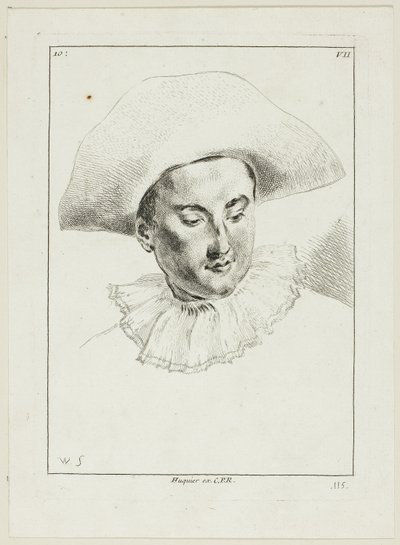 Mannenhoofd (met hoed en kraag) door Anne Claude Philippe Caylus