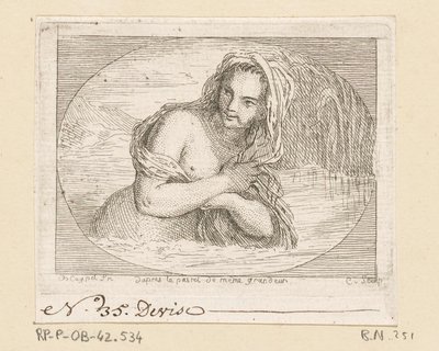 Vrouw badend in een rivier door Anne Claude Philippe Caylus