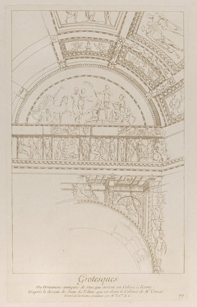 Grillige versieringen: detail van de stucwerkreliëfs die het Colosseum in Rome versieren, ca. 1729 door Anne Claude Philippe de Caylus