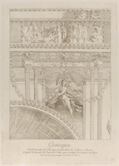 Griezels: (detail) van de stucwerkreliëfs die het Colosseum in Rome versieren, met een vleugel..., ca. 1729 door Anne Claude Philippe de Caylus