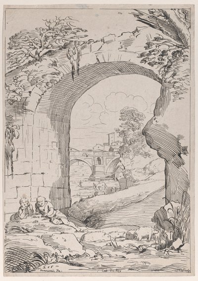 Landschap met Brug, 18e eeuw door Anne Claude Philippe de Caylus