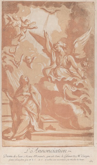 De Aankondiging met de Maagd knielend links en Gabriel verschijnend rechts, ca. 1729 door Anne Claude Philippe de Caylus