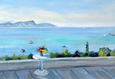 Een terras met uitzicht op zee door Anne Durham