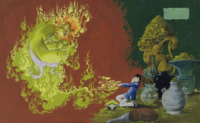Aladdin, illustratie uit Deans Gouden Medaille Boek van Sprookjes, Nummer 2 uitgegeven door Dean & Sons Ltd., 1965 door Anne Grahame Johnstone