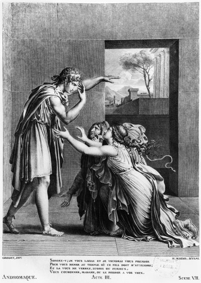 Andromache aan de voeten van Pyrrhus, illustratie uit Act III Scene 7 van 