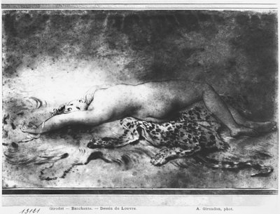 Naakt jong meisje liggend op een dierenhuid door Anne Louis Girodet de Roucy Trioson
