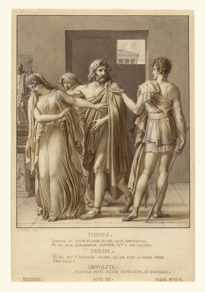 Phaedra wijst de omhelzingen van Theseus af door Anne Louis Girodet de Roucy Trioson