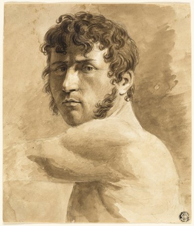 Buste van mannelijk naakt (recto); Portretschets van man met schetsen van vrouwen (verso) door Anne Louis Girodet de Roussy Trioson