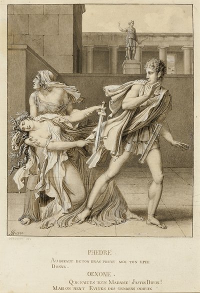 Phaedra, die haar passie heeft verklaard, probeert zichzelf te doden met het zwaard van Hippolytus door Anne Louis Girodet de Roussy Trioson