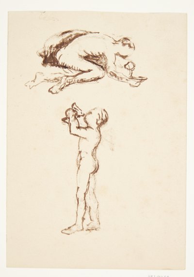 Studieblad met knielende man en staande jongen door Anne Marie Carl Nielsen