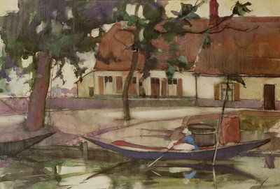 Boot op een kanaal, Frans dorp door Anne Redpath