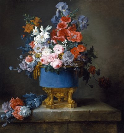 Boeket bloemen in een blauwe porseleinen vaas door Anne Vallayer Coster
