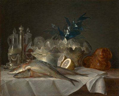 Stilleven met makreel door Anne Vallayer-Coster