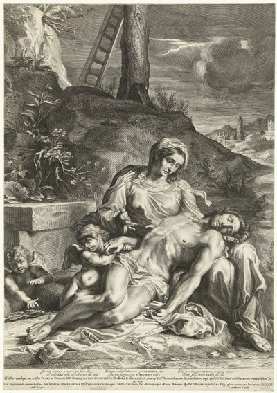 Pieta, gegraveerd door Pieter de Bailliu door Annibale (after) Carracci