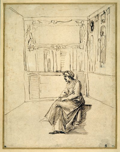 Een vrouw zittend in een kamer door Annibale Carracci