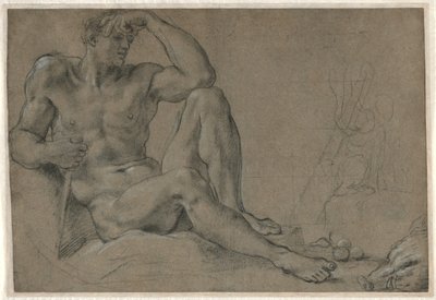 Hercules Rustend (recto); Voetvat met Handvat (verso) door Annibale Carracci