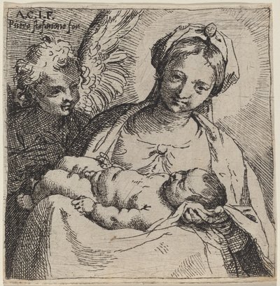 Madonna en kind met een engel door Annibale Carracci
