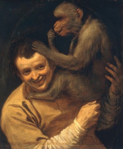 Man met luisterende aap door Annibale Carracci