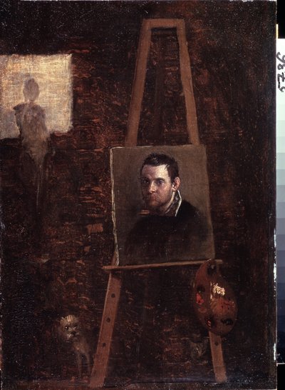 Zelfportret aan de ezel, 1603-04 door Annibale Carracci