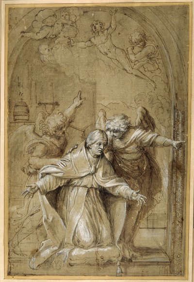 St. Gregorius bijgestaan door engelen die bidden voor zielen in het vagevuur door Annibale Carracci