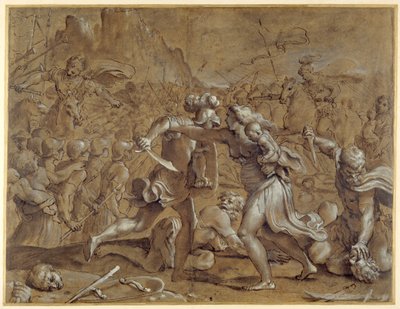 De strijd tussen de Romeinen en de Sabijnen door Annibale Carracci