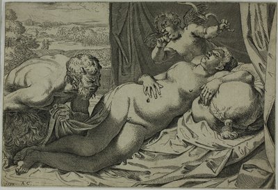 Venus en Satyr door Annibale Carracci