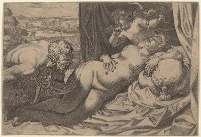 Venus en een sater door Annibale Carracci