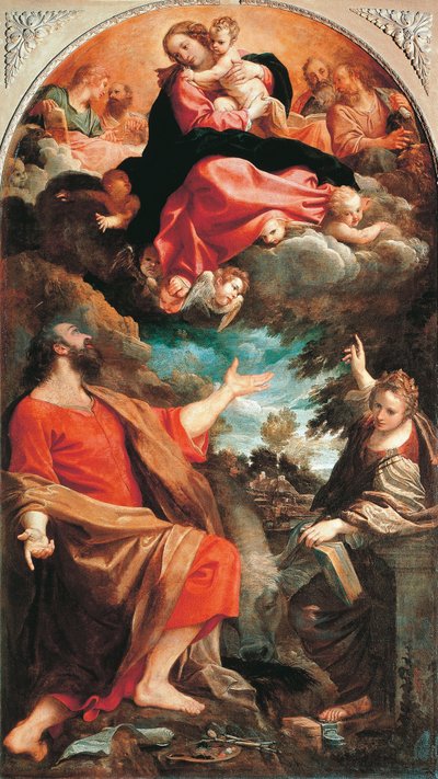 De Maagd verschijnt aan de Heiligen Lucas en Catharina door Annibale Carracci