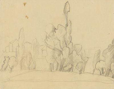 Boomlandschap met huizen door Anny Dollschein