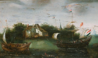 Een Schip dat op een Binnenwater Vaart door Anonymous