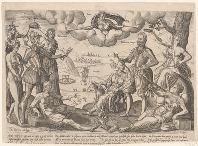 Allegorische prent van de hertog van Alva en de prins van Oranje door Anonymous