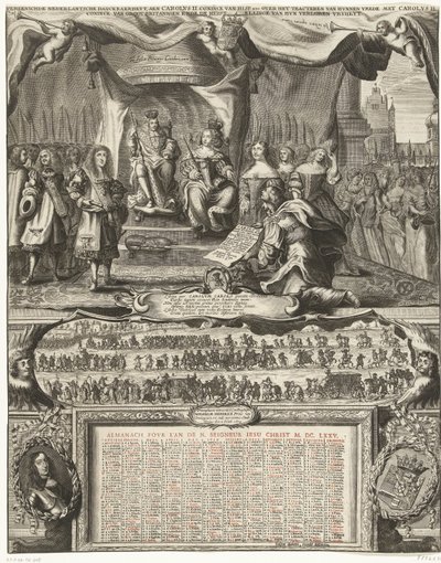 Allegorie op de vrede met Engeland in 1674 en de almanak voor het jaar 1675 door Anonymous