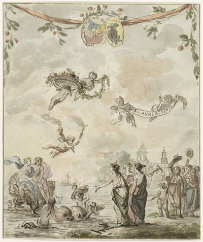 Allegorie op het bezoek van de prins en prinses aan Amsterdam, 1768 door Anonymous
