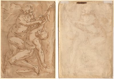 Apollo Villende Marsyas (recto) Twee Schetsen van een Moeder en Kind (verso) door Anonymous