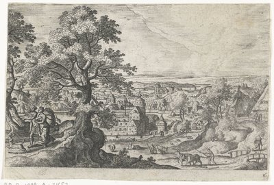 Apollo wandelend met een jonge vrouw (Landschappen met mythologische en bijbelse voorstellingen) door Anonymous