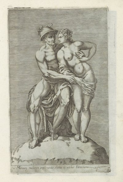 Beeldengroep met Mercurius en een godin door Anonymous