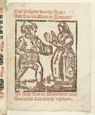 Bladzijde met staande figuren van een kramer en een vrouw, 1712 door Anonymous