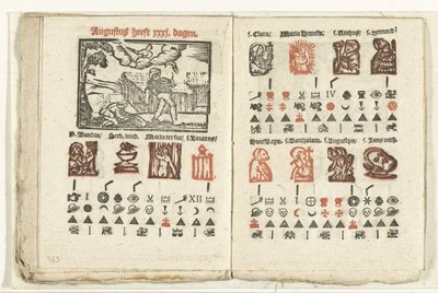 Bladzijden met de voorspelling voor de maand augustus, 1712 door Anonymous