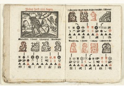 Bladzijden met de voorspelling voor de maand juli, 1712 door Anonymous