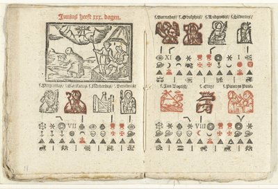 Bladzijden met de voorspelling voor de maand juni, 1712 door Anonymous