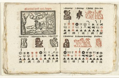 Bladzijden met de voorspelling voor de maand maart, 1712 door Anonymous