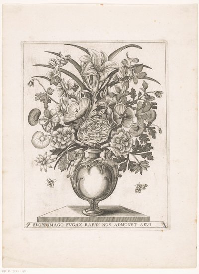 Bloemen in vaas met halffiguren door Anonymous