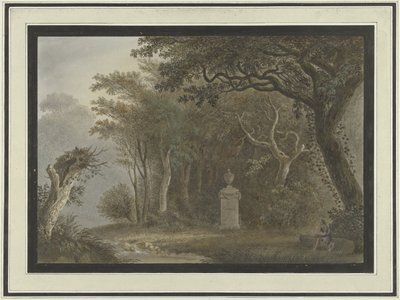 Boslandschap met monument voor Salomon Gessner door Anonymous