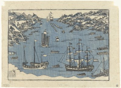 Buitenlandse schepen in de haven van Nagasaki door Anonymous