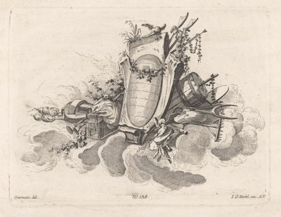Cartouche met agrarische objecten door Anonymous