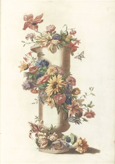 Cilindrische vaas met bloemenkrans door Anonymous